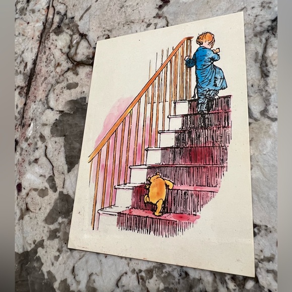 Winnie Pooh & Christopher Robin Going Upstairs to Bed Postcard UNP 4x6 - Picture 1 of 3